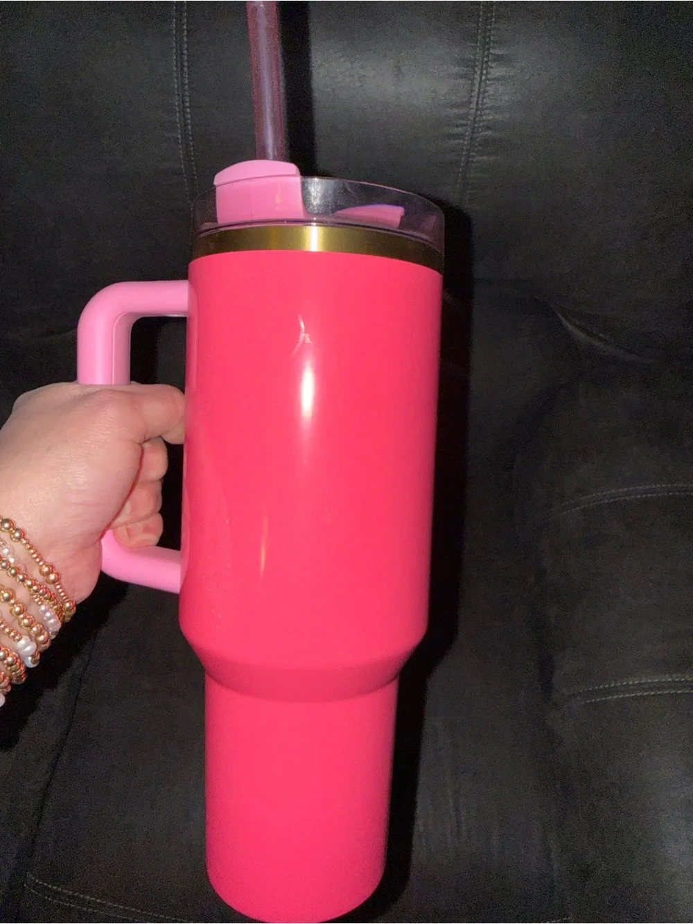 Stanley Pink Travel Mug with Handle and Straw - Picture 3 of 3